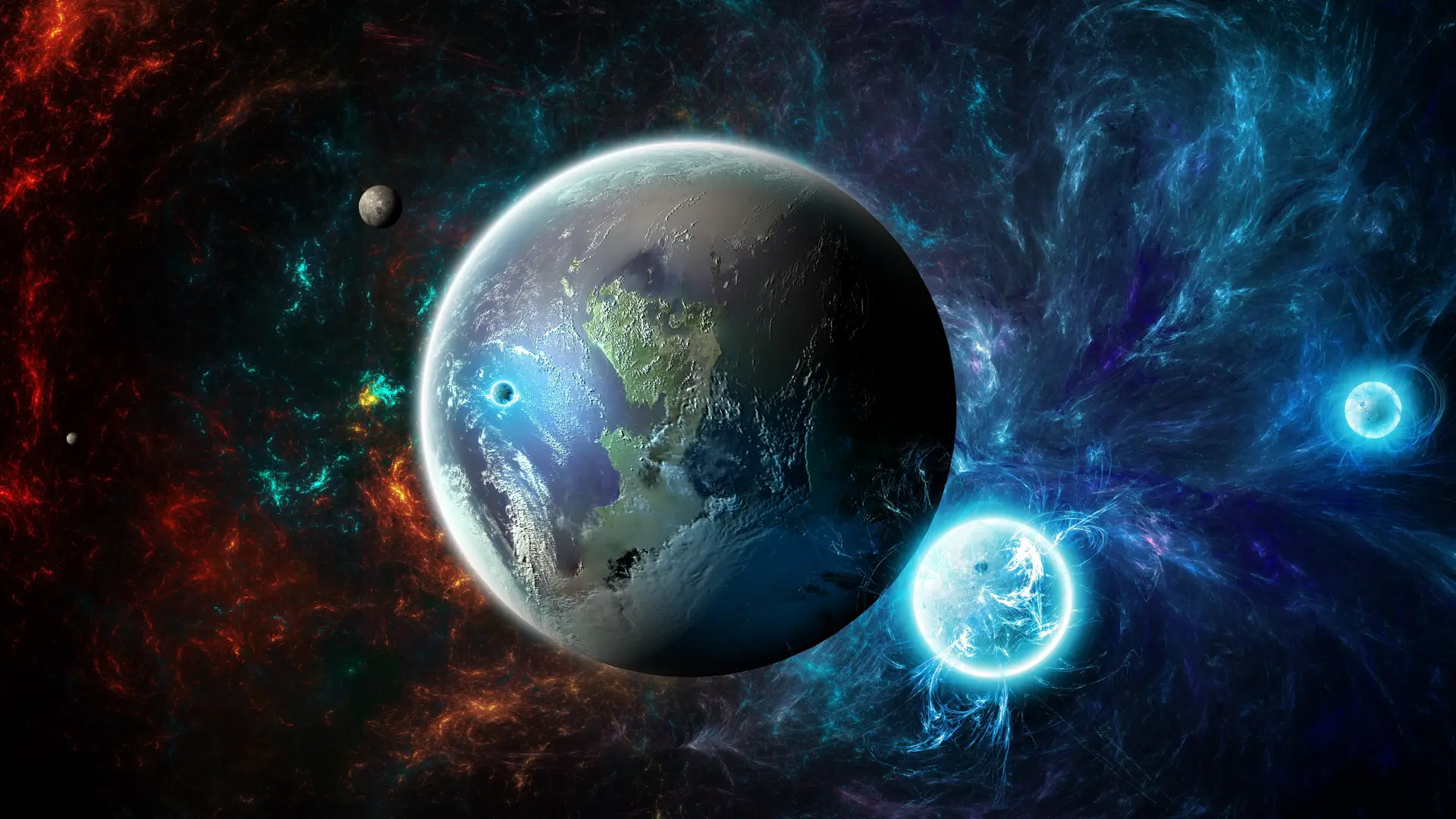 宇宙中的神秘星球与星云展现地球的壮丽景色和深邃空间8k分辨率呈现科幻之美 - 8K - 静态电脑壁纸 - 星空