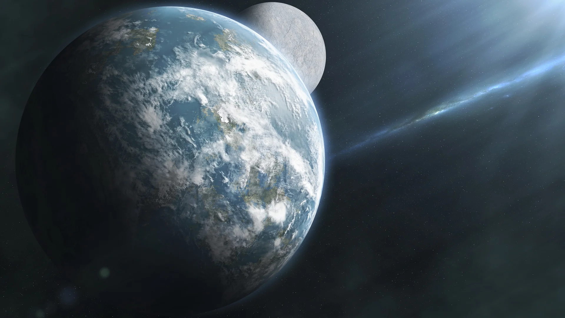 宇宙中的地球与月球的星际美景展现出了大自然的神秘与壮丽让人感受到宇宙的美丽与和谐仿佛置身于一个宁静而神秘的仙境之中8k - 8K - 静态电脑壁纸 - 星空